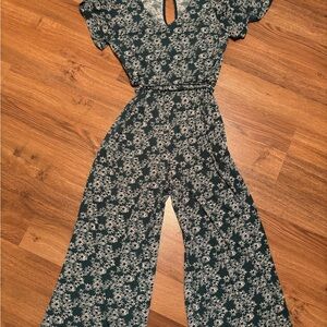 Kaileigh Green and White Wide-Leg Jumpsuit with Tie Waist